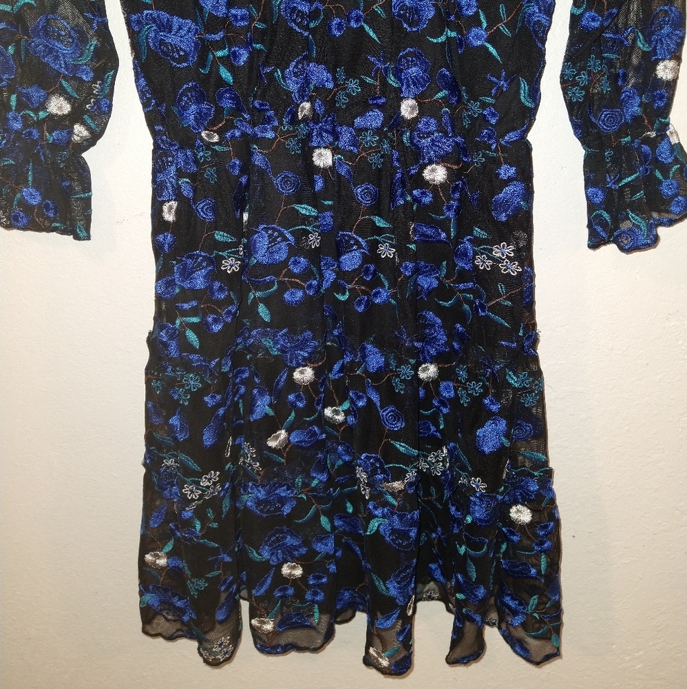 NWT ALEXIA ADMOR Royal Blue Floral Off The Shoulder Dress - Picture 6 of 10